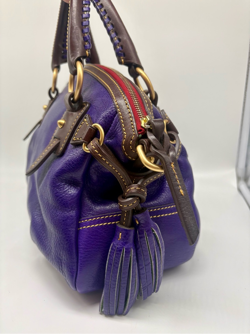 Dooney & Bourke Toledo Florentine Leather Medium Mail Satchel Violet Purple RARE - Picture 10 of 11